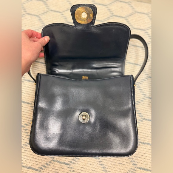 GUCCI Unisex Vintage Rare 70’s/80’s Adjst. Strap Navy Leather Shoulder Handbag - Picture 10 of 16